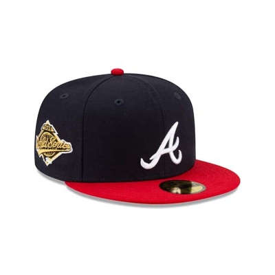 Blue Atlanta Braves Hat - New Era MLB Green Paisley Undervisor 59FIFTY Fitted Caps USA6873041